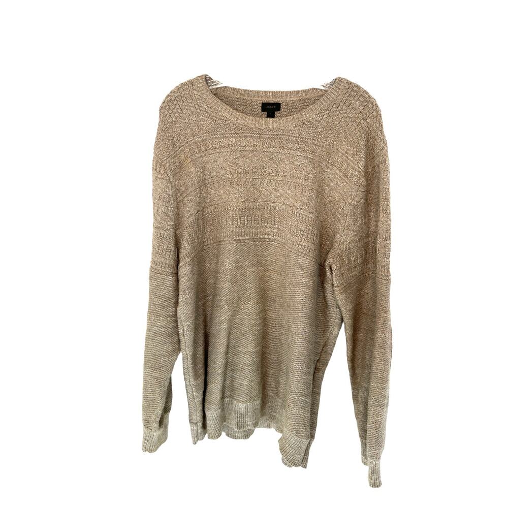 J.Crew Men's Tan Basic Cable Knit‎ Cotton Elbow Patch Crewneck Sweater Large
